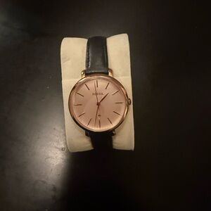 Fossil Rose Gold Dial Black Leather Watch